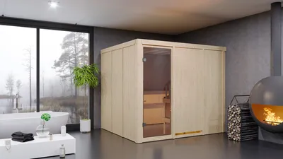 Produktbild von Karibu Sauna Heimsauna Innensauna KALLE 7 68mm Wandstärke 231 x 196 cm Sparset mit Ofen und Steuergerät