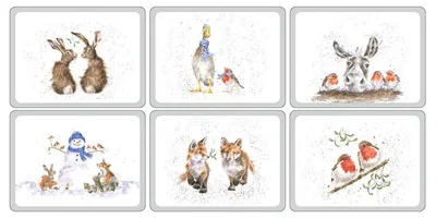 6 Weihnachtsplatzdeckchen, rechteckig, 30x23 cm, Kork, hitzebeständig