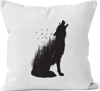 Produktbild von Kissenbezug Wolf Wild Life Kissen-Hülle Deko-Kissen 40x40 Baumwolle MoonWorks® weiß 40cm x 40cm