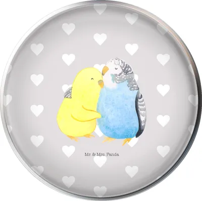 Produktbild von Mr. & Mrs. Panda Ablaufgarnitur Wellensittich Liebe - Grau Pastell - Geschenk, Freundin, Vertrauen, Umarmung, waschbeckenstöpsel, Abflussstopfen, Waschbecken Stöpsel