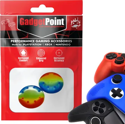 Immagine prodotto di Impugnature per pollice - Impugnature per pollice per controller Pro PS5, PS4, PlayStation, Xbox Series X/S, One, 360 e Nintendo Switch - Impugnature per pollice da gioco - Impugnature per pollice ad alte prestazioni - Cappucci antiscivolo per joystick - Accessori per bescherming - Impugnature per pollice a 8 punti - Arcobaleno -