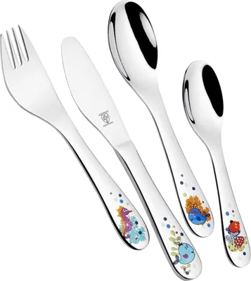 Produktbild von Kinderbesteck-Set - Edelstahl 18/10 - mit Tiermotiven - 4-teilig