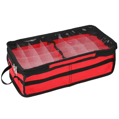 Obrázek produktu pro Úložný box na vánoční ozdoby pod postel 64 buněk 600D Oxford PVC průhledné okno černý 61x30,5x15cm