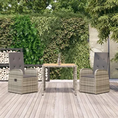 Produktbild von 3-teiliges graues Gartenmöbel-Set aus Poly-Rattan mit Kissen für Garten, Balkon und Terrasse, wetterfeste modulare Sitzgruppe mit Sesseln, verstellbarer Rückenlehne und stabiler Konstruktion