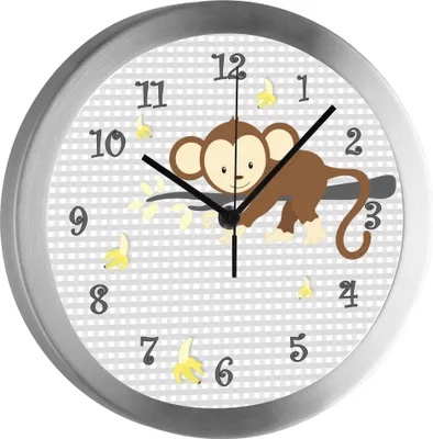 Produktbild von Funkuhr, Kinder Wanduhr, Kinderuhr, Kinderzimmer  Affe hängend grau
