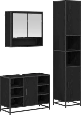 Image de Ensemble de mobilier de salle de bain 3 pcs Chêne noir