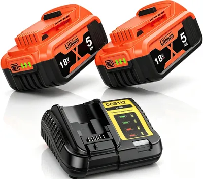 2x 5000 mAh Ersatzakku 18 V für DeWalt DCB182 + Ladegerät