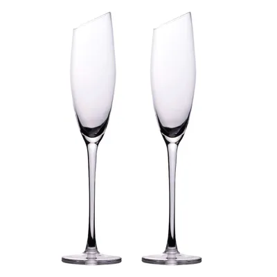 Produktbild von Intirilife 2x Champagner Glas mit moderner Kante - 150 ml Füllmenge - Sekt Prosecco Glas Spülmaschinenfest Kristallglas stoßfest