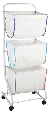 Wäschesammler 3 Körbe 99 l weiß 46x126x44 cm