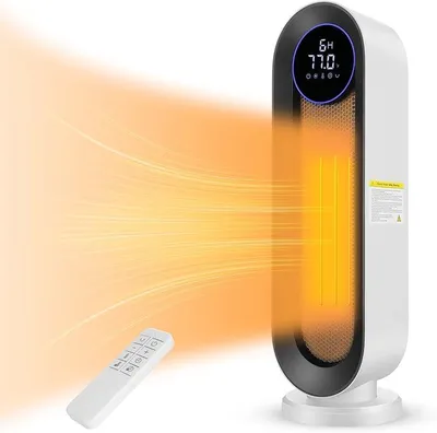 Productafbeelding van Keramische verwarming, 2000W. Energiezuinige elektrische verwarming. ECO elektrische verwarming met thermostaat, afstandsbediening, 3 standen, 12-uurs timer, 100° oscillerend