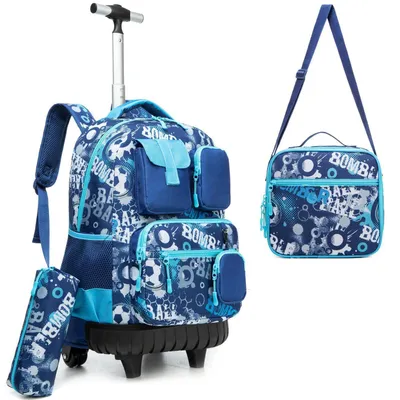 Produktbild von Schulranzen mit Rollen Trolley Kinder Rucksack Fußball Design 42cm