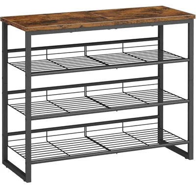 Productafbeelding van Schoenenrek, 4 lagen, verstelbaar, plat of schuin, 75 x 29 x 59 cm, vintagebruin-zwart