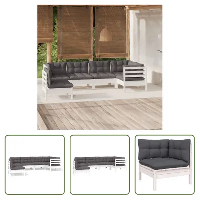 Produktbild von The Living Store 6-tlg. Garten-Lounge-Set mit Kissen Weiß Kiefernholz