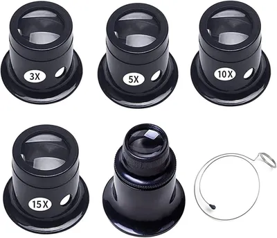 Produktbild von 5-teiliges Uhrmacher-Lupenset mit verschiedenen Vergrößerungsstufen, Lupensets für Uhrenreparaturen, Lupenset für Uhrmacher, 3x / 5x / 10x / 15x / 20x, für Uhrmacher und Juweliere