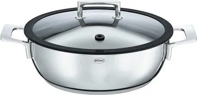 Produktbild von Unyqoos® Rösle Silence Schmortopf 28 cm – Edelstahl mit Aluminiumkern, ProResist-Antihaft, Glasdeckel, induktions- & backofengeeignet