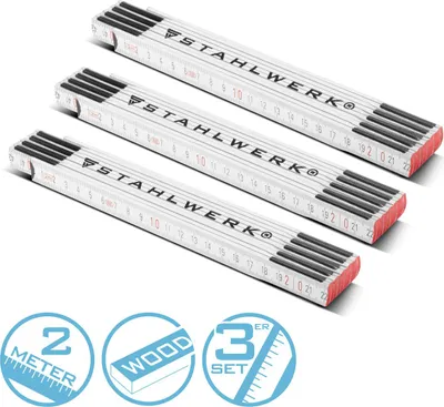 Obrázok produktu pre STAHLWERK Sada 3 skladacích pravidiel 2 metre presné drevené skladacie pravidlá, metrové pravidlá