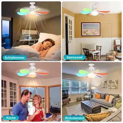 Produktbild von 40W Deckenventilator mit Beleuchtung und Fernbedienung E27 3 Farbtemperatur Dimmbar 3 Windgeschwindigkeit Lüfterleuchte, Bunt