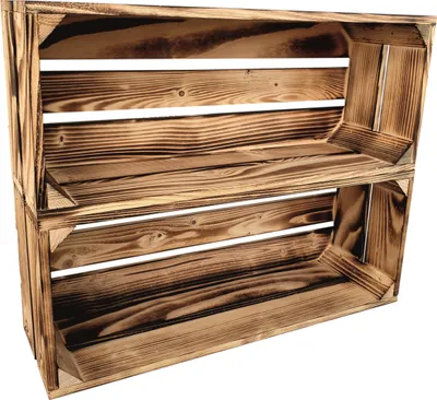 Produktbild von 2er Set Geflammt Holzkisten 50 x 20 x 15 cm massive Weinkisten in vielen Farben zur Auswahl Holz Kisten Obstkisten Apfelkisten, holzregal.