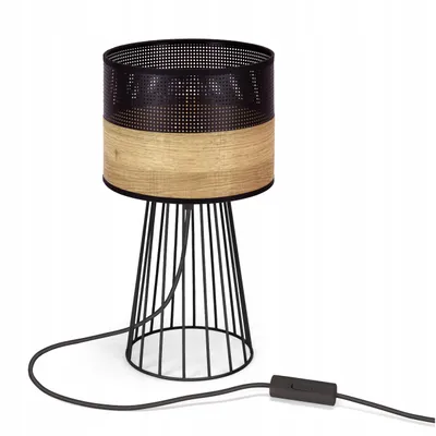 Zdjęcie produktu dla Lampa stołowa Luxolar z bambusowym kloszem w kolorze beżowo-czarnym, E27 – lampa nocna LOFT z włącznikiem w stylu boho do sypialni i salonu