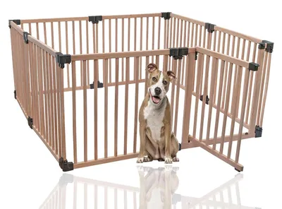Produktbild von Hundelaufstall Hundegatter Welpengatter - 160 x 160 cm - Naturholz - 76 cm hoch - Für drinnen und draußen