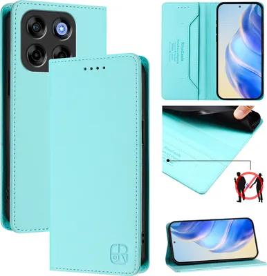 Obrázek produktu pro Kožené pouzdro pro ZTE Blade V70 Vita, flipové pouzdro s přihrádkami na karty, peněženkou a stojánkem Tyrkysový