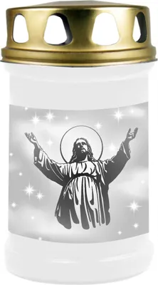 Produktbild von Grabkerze Weiß, Brenndauer: 48 Stunden, Motiv: Jesus