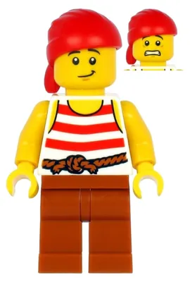 Image de Minifigurine LEGO Pirate : Bandana rouge, chemise blanche à rayures rouges, couleur foncée (pi187)