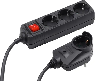 Produktbild von Meister Steckdosenleiste 3-fach mit Zusatzstecker, 2 m Kabel, schwarz, IP20, Überspannungsschutz