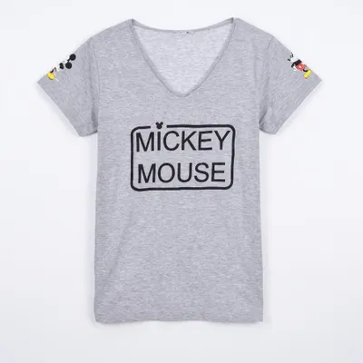 Produktbild von Print-Shirt Disney Disney Mickey Maus Damen kurzarm Shirt T-Shirt Gr. S-XL 100% Baumwolle - XL, Grau