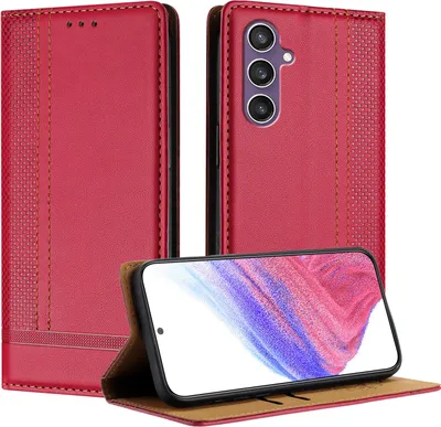 Produktbild von Handyhülle für Samsung Galaxy S23 FE Leder Flip Klappbare Schutzhülle mit Standfunktion Rot