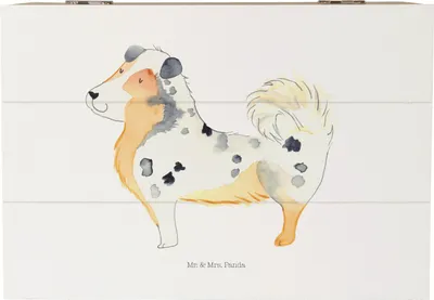 Produktbild von Mr. & Mrs. Panda Kiste Hund Australien Shepherd 22 x 15 cm - Weiß - Geschenk, Erinnerungskiste, Familienhund, geschenkkiste, Sprüche, Spruch, Geschenkbox, truhe holz