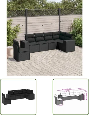 Produktbild von The Living Store 6-tlg. Garten-Sofagarnitur mit Kissen Schwarz Poly Rattan