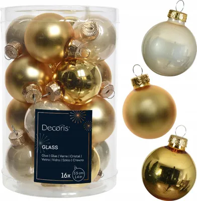 Produktbild von 16er Set Weihnachtsbaumkugeln Glas 3,5cm Gold, Matt und Glänzend, Festlicher Baumschmuck