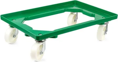 Produktbild von Transportroller für Euroboxen 60x40cm mit Kunststoffräder grün | Offenes Deck | 2 Lenkrollen & 2 Bremsrollen | Traglast 300kg | Kistenroller Logistikroller Rollwagen Profi-Fahrgestell