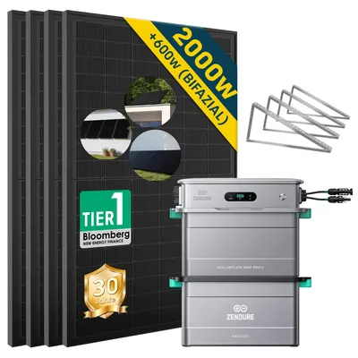 Produktbild von Balkonkraftwerk mit Speicher 2000w(500*4) mit Zendure 800 pro2 und AB2000L,mit Flachdachhalterung