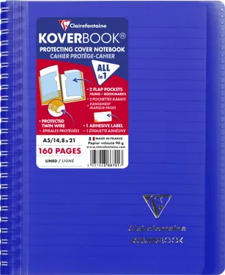 Produktbild von Clairefontaine 5x Koverbook Spiralblock A5, 80 Bl liniert, Sortiert 366701C