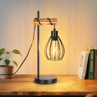 Image de ZMH Lampe de table noire Lampe de chevet E27 rétro Lampe de table 1 flamme en métal industriel Vintage Lampe de chevet avec câble sans ampoule, Image générée par une IA