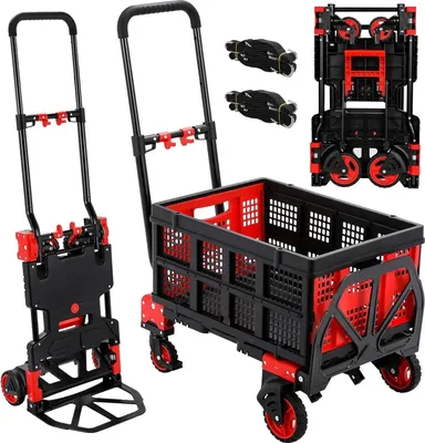 Image de Chariot à main Dolly, capacité de charge 150 kg, conception polyvalente 2 en 1, rouge