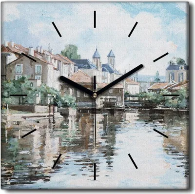 Produktbild von Coloray Uhr auf Leinwand 30x30 cm Wand Uhr Dekoration Wohnzimmer Segeltuch schwarze Hände -Stadtflussbaum