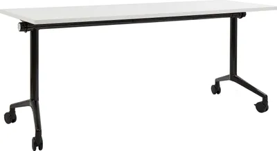 Zdjęcie produktu dla BELIANI Biurko składane białe z czarnym metalowe blat MFC 180 x 60 cm z kółkami mobilne prostokątne nowoczesny wygląd
