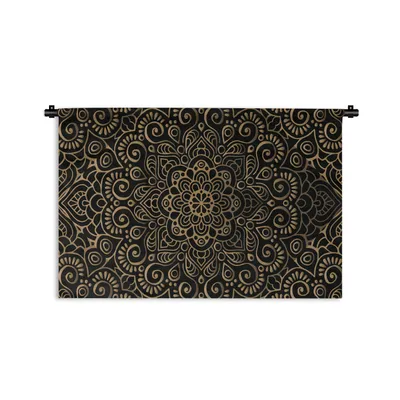 Produktbild von MuchoWow® Wandteppich Wandbehang Goldenes Muster auf schwarzem Hintergrund 150x100 cm Tapisserie Dekoration Wandtuch - Waschbar - Tapisserien - Wand-Decke