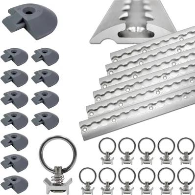 Produktbild von Airlineschiene halbrund Aluminium 2,0 m, 6er Set - silber eloxiert inkl. 12 Zurrösen & 12 Endkappen