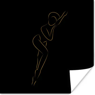 Produktbild von MuchoWow® Poster Frau - Schwarz - Gold - Strichzeichnung 30x30 cm - Wandposter - Printing