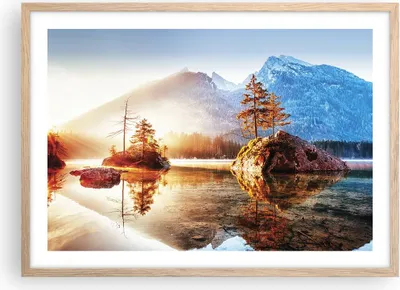 Produktbild von Gerahmtes Poster - Rahmen in heller Eiche - Morgendämmerung Berge See - 70x50 cm - Wand Bild - Wanddeko - Wandbilder - Kunstposter - Wandposter - Bilderrahmen - Bilder - Kunstdruck - P2NAA70x50-4617