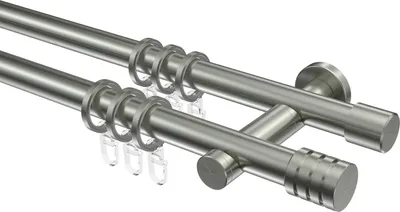 Produktbild von Interdeco Gardinenstange / Vorhangstange Edelstahl, Typ Perfecta Fario (Rillenkappe), 20 mm Ø 2-läufig, 400 cm