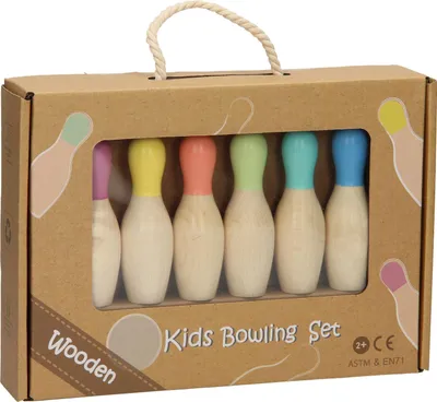 Image de Set de bowling en bois coloré pour enfants - Jouets en bois