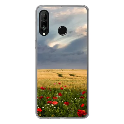 Produktbild von MuchoWow® Handyhülle Schutzhülle Hülle für Huawei P30 Lite Blumen - Weizen - Wolken Silikon Softcase Handy Hülle - Handyhülle