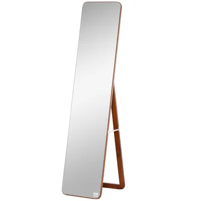 Image de HOMCOM Grand miroir pleine longueur rectangulaire, 37 x 160 cm - miroir sur pied ou mural - pour chambre à coucher, salon et dressing, noyer clair