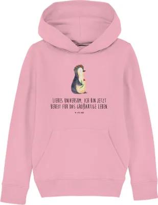 Produktbild von Mr. & Mrs. Panda Kinderpullover Pinguin Blumen 5-6 Jahre (110/116) - Baumwolle Pink - Geschenk, Kapuzenpullover, Kapuzen-Sweatshirt, Hoodie, Lebenslust, Kinderbekleidung