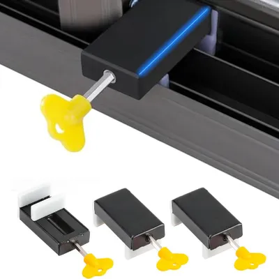 Imagen del producto de 3 cierres de seguridad para ventanas con llave - Cierres para ventanas correderas - Cierres para puertas correderas - Color  - Ajustables - Para puertas y ventanas correderas
